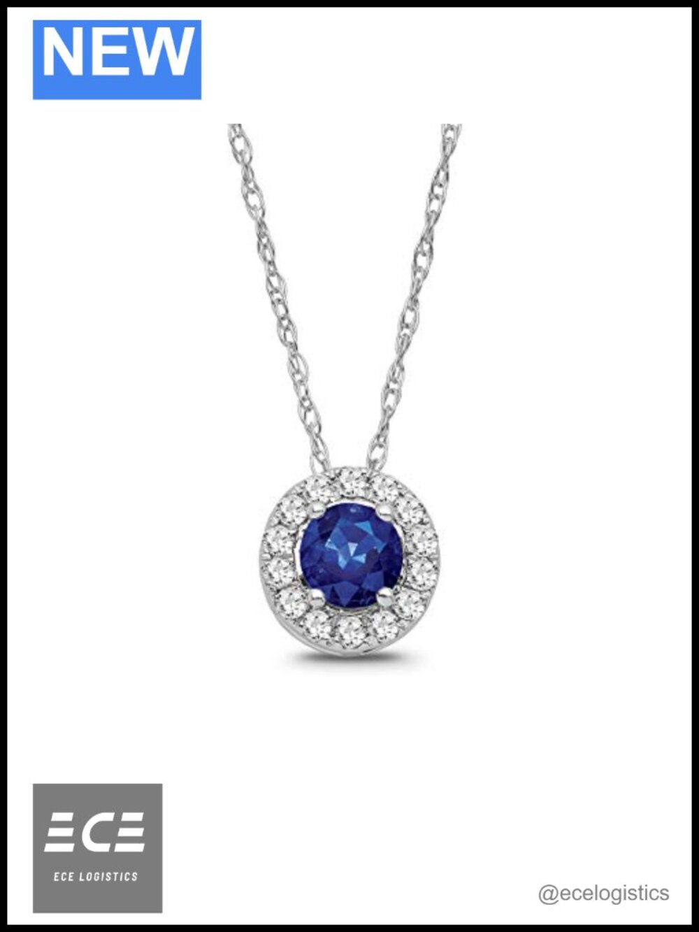 925 Sterling Silver Diamond & Blue Sapphire Halo Pendant Necklace 18"